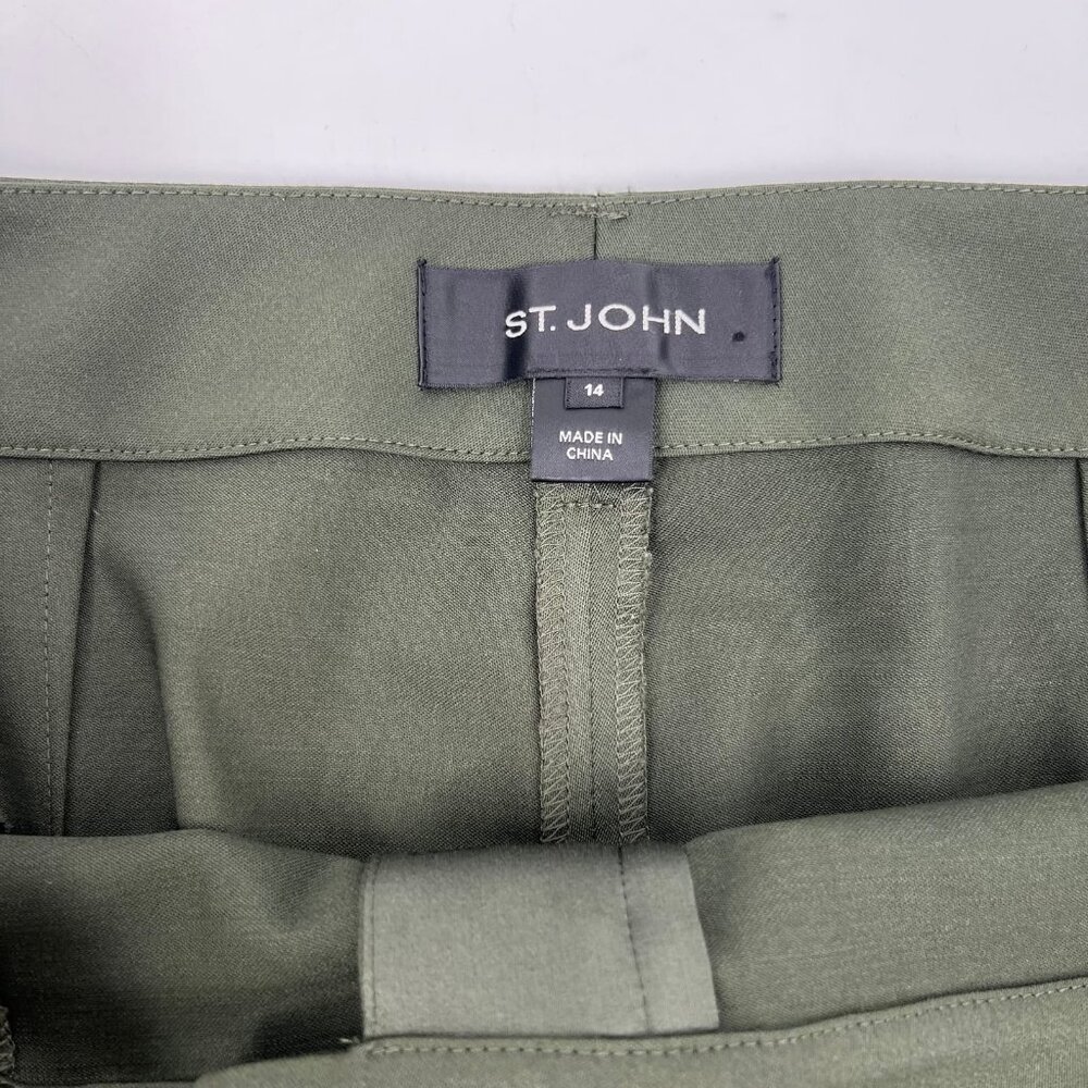 St. John Green Stretch Wool Straight Trousers | Size 14 - Picture 8 of 9
